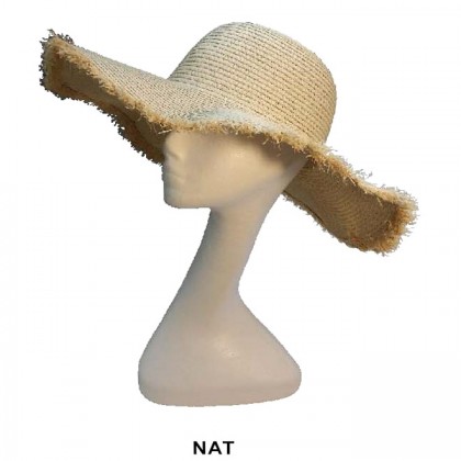 Wide Brim Straw Hats – 12 PCS with Braided Straw Trim - Natural - HT-6044NAT